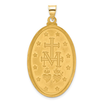 14K Satin and Polished Miraculous Medal Solid Oval Pendant, 45 x 23.9mm
