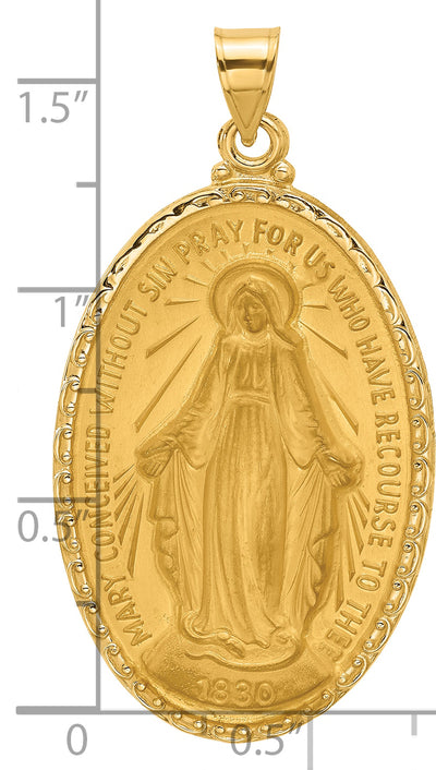 14K Satin and Polished Miraculous Medal Solid Oval Pendant, 45 x 23.9mm