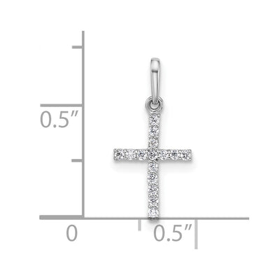 14K White Gold Polished CZ Latin Cross Pendant, 18.3 x 9.2mm
