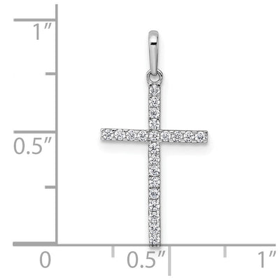 14K White Gold Polished CZ Latin Cross Pendant, 25.4 x 12.6mm