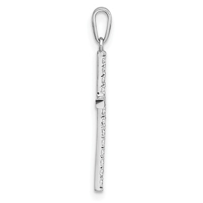 14K White Gold Polished CZ Latin Cross Pendant, 28 x 14.2mm