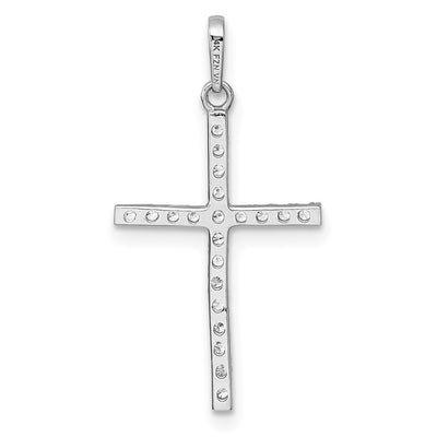 14K White Gold Polished CZ Latin Cross Pendant, 28 x 14.2mm
