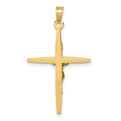 14K with White Rhodium Polished Inri Crucifix Cross Pendant, 31.2 x 17.2mm