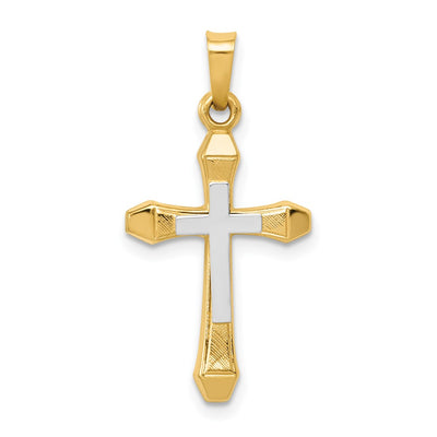 14K Yellow Gold w/ Rhodium Hollow Cross Pendant