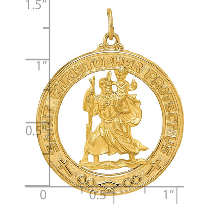 14K Saint Christopher Medal Pendant, 38 x 30mm