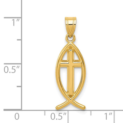 14K Ichthus Fish Pendant, 26 x 9mm