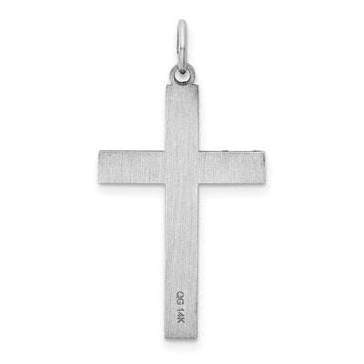 14K White Gold Laser Designed Cross Pendant, 33 x 17mm
