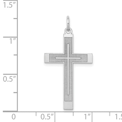 14K White Gold Laser Designed Cross Pendant, 33 x 17mm