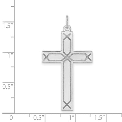 14K White Gold Laser Designed Cross Pendant, 41 x 22mm