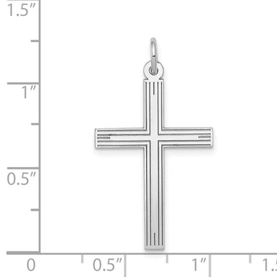 14K White Gold Laser Designed Cross Pendant, 32 x 17mm (R998)