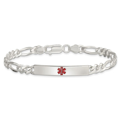 Sterling Silver Polished Medical Figaro Anchor Link ID Bracelet, 7.5 x 6mm