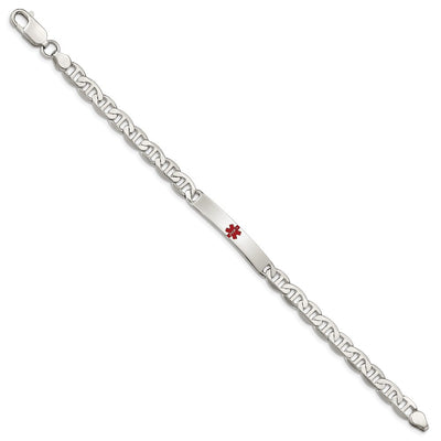 Sterling Silver Polished Medical Anchor Link ID Bracelet, 7.5 x 6mm