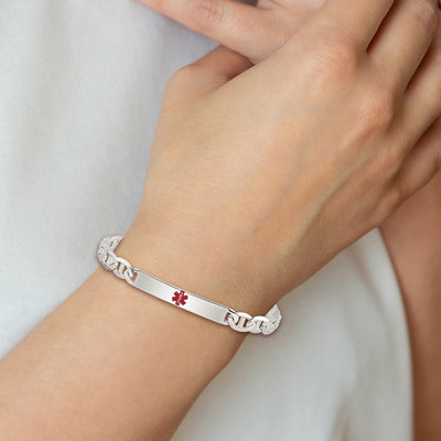 Sterling Silver Polished Medical Anchor Link ID Bracelet, 7.5 x 6mm