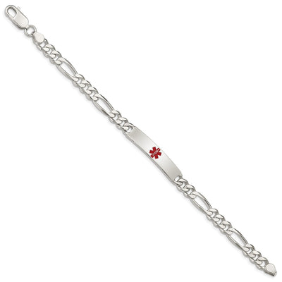 Sterling Silver Polished Medical Figaro Anchor Link ID Bracelet, 7.5 x 6.5mm