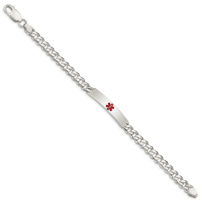 Sterling Silver Polished Medical Curb Link ID Bracelet, 7.5 x 6.5mm