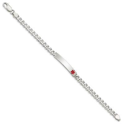 Sterling Silver Polished Medical Curb Link ID Bracelet, 7.5 x 6mm