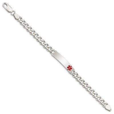 Sterling Silver Polished Medical Curb Link ID Bracelet, 7.5 x 8mm