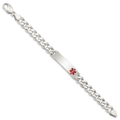 Sterling Silver Polished Medical Curb Link ID Bracelet, 7.5 x 10mm