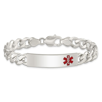 Sterling Silver Polished Medical Curb Link ID Bracelet, 7.5 x 10mm