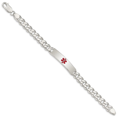 Sterling Silver Polished Medical Curb Link ID Bracelet, 7.5 x 9mm