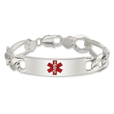 Sterling Silver Polished Medical Figaro Anchor Link ID Bracelet, 8.5 x 13mm