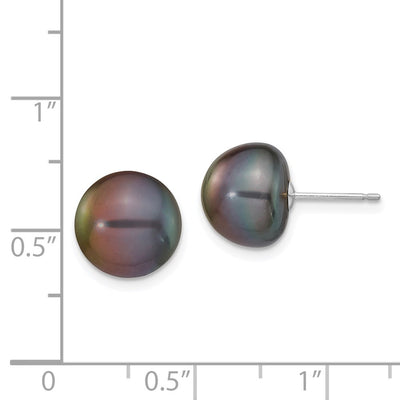 14K White Gold Black Button Freshwater Cultured Pearl Stud Post Earrings