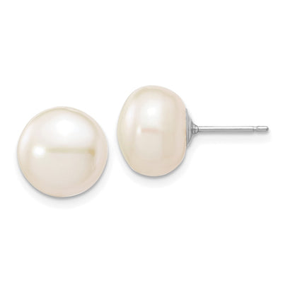 14K White Gold White Button Freshwater Cultured Pearl Stud Post Earrings