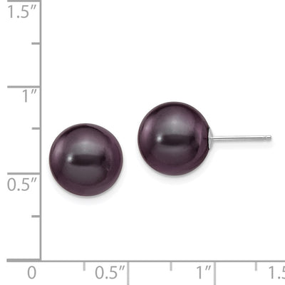14K White Gold Black Round Freshwater Cultured Pearl Stud Post Earrings