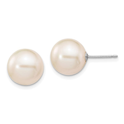 14K White Gold White Round Freshwater Cultured Pearl Stud Post Earrings