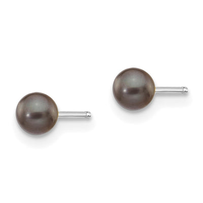 14K White Gold Black Round Freshwater Cultured Pearl Stud Post Earrings