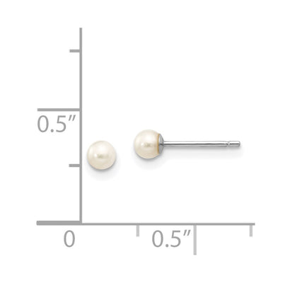 14K White Gold White Round Freshwater Cultured Pearl Stud Post Earrings