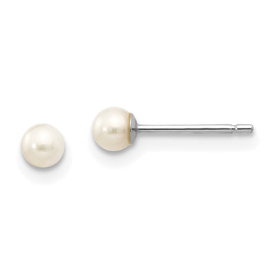14K White Gold White Round Freshwater Cultured Pearl Stud Post Earrings