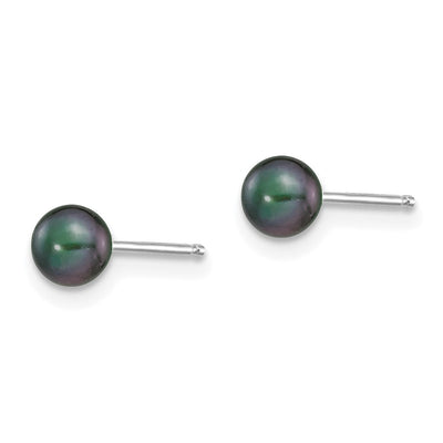 14K White Gold Black Round Freshwater Cultured Pearl Stud Post Earrings