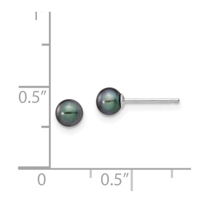 14K White Gold Black Round Freshwater Cultured Pearl Stud Post Earrings