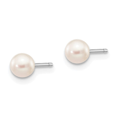 14K White Gold White Round Freshwater Cultured Pearl Stud Post Earrings