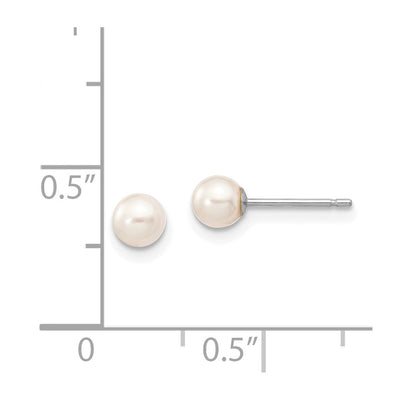 14K White Gold White Round Freshwater Cultured Pearl Stud Post Earrings