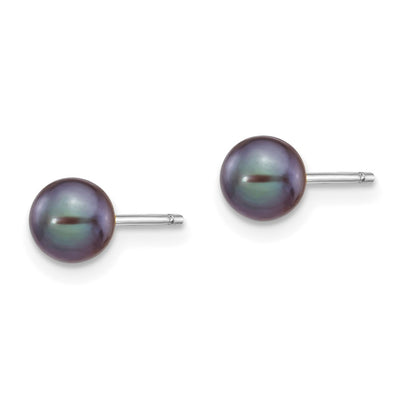 14K White Gold Black Round Freshwater Cultured Pearl Stud Post Earrings