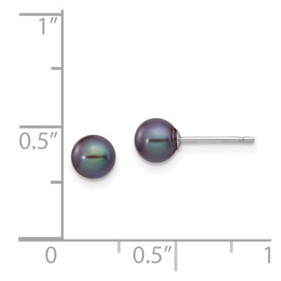 14K White Gold Black Round Freshwater Cultured Pearl Stud Post Earrings