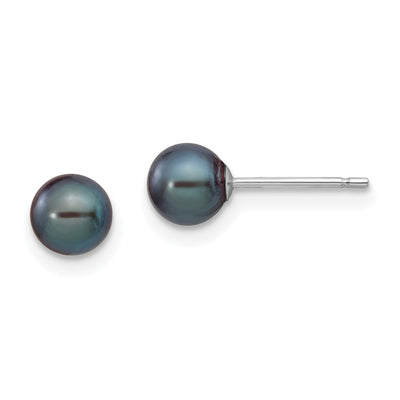 14K White Gold Black Round Freshwater Cultured Pearl Stud Post Earrings