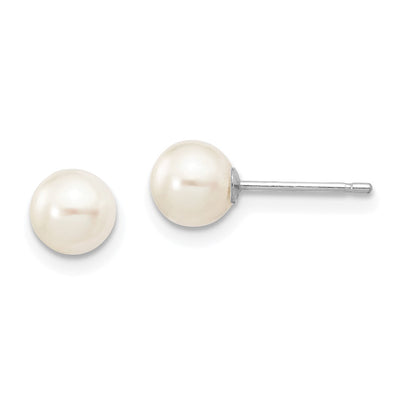 14K White Gold White Round Freshwater Cultured Pearl Stud Post Earrings