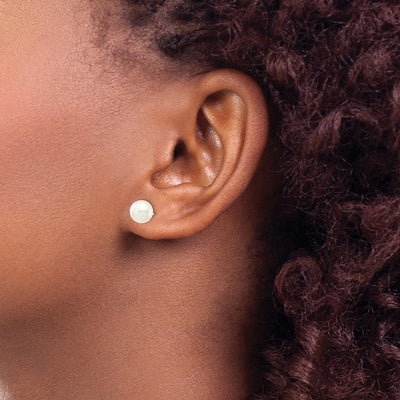 14K White Gold White Round Freshwater Cultured Pearl Stud Post Earrings