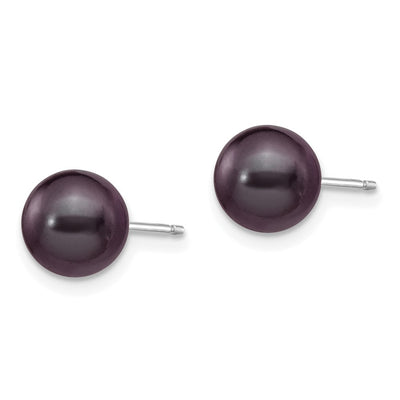 14K White Gold Black Round Freshwater Cultured Pearl Stud Post Earrings