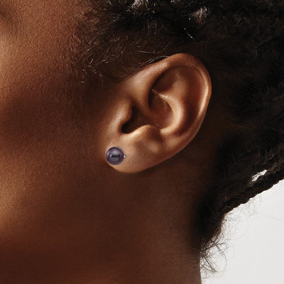 14K White Gold Black Round Freshwater Cultured Pearl Stud Post Earrings