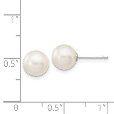 14K White Gold White Round Freshwater Cultured Pearl Stud Post Earrings