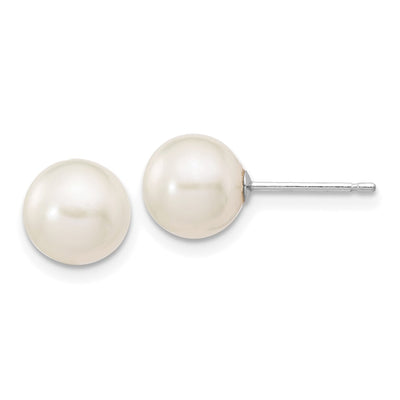 14K White Gold White Round Freshwater Cultured Pearl Stud Post Earrings