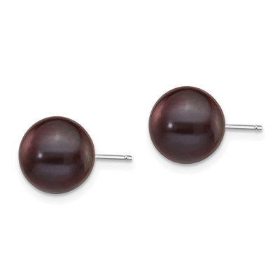 14K White Gold Black Round Freshwater Cultured Pearl Stud Post Earrings