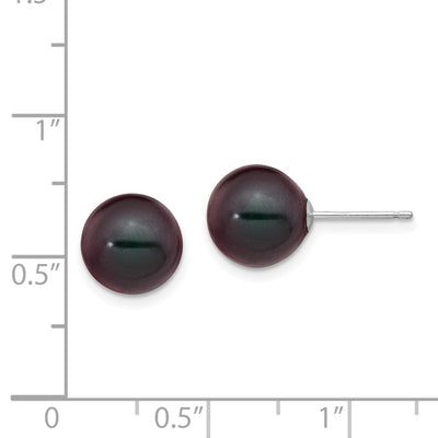 14K White Gold Black Round Freshwater Cultured Pearl Stud Post Earrings