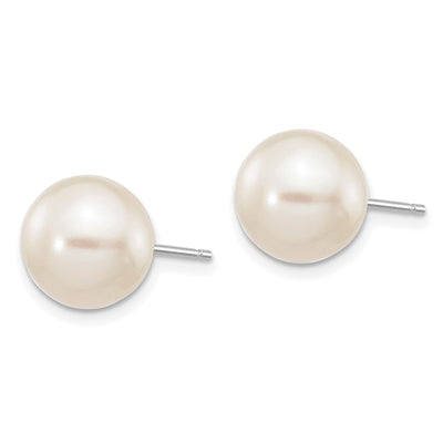14K White Gold White Round Freshwater Cultured Pearl Stud Post Earrings