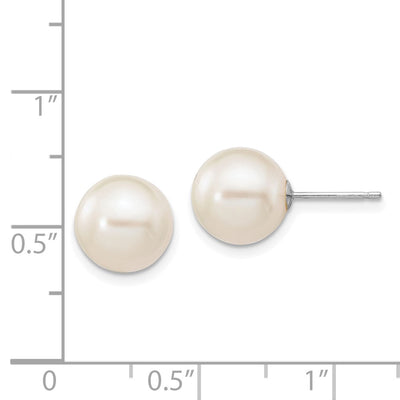 14K White Gold White Round Freshwater Cultured Pearl Stud Post Earrings