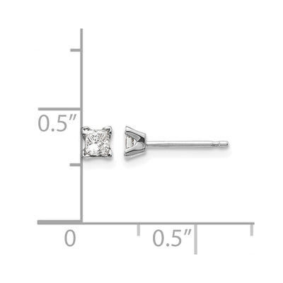 14K White Gold VS Quality Complete Princess Cut Diamond Earrings, 2.75 x 2.75mm